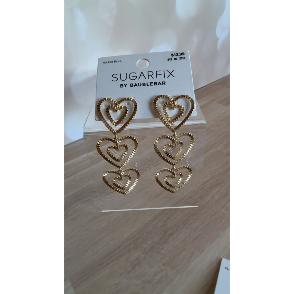Sugarfix by BaubleBar Gold Triple Heart Drop Earrings